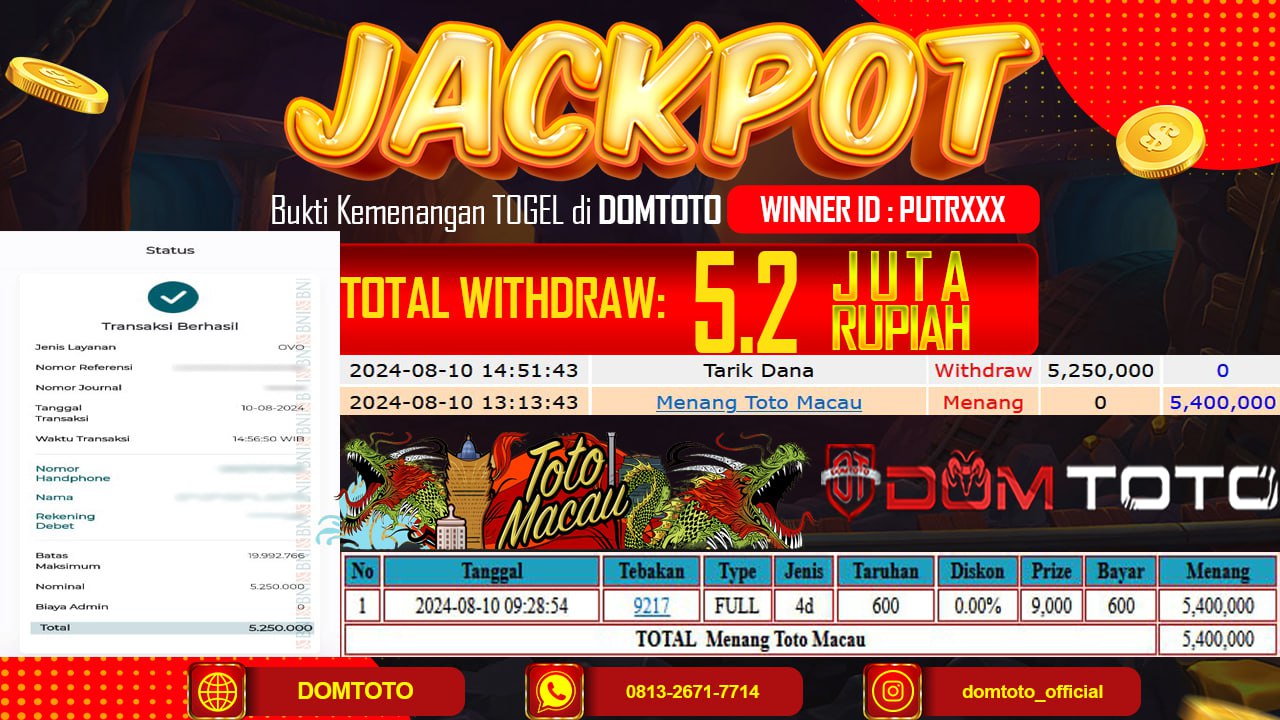 JACKPOT Menang Toto Macau 10 AGUSTUS 2024